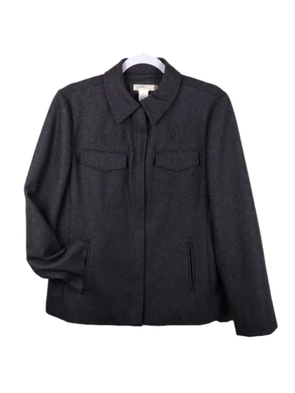 J. Crew Dark Gray Wool Blend Snap Collar Funnel Neck Long Sleeve Zip Up Coat